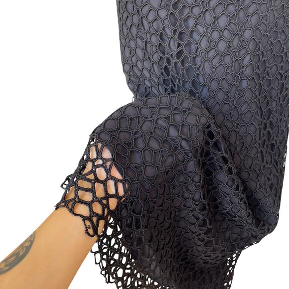 Lafayette 148 long skirt size 6 elegant black netted lace uplevel whimsigoth - Picture 2 of 6